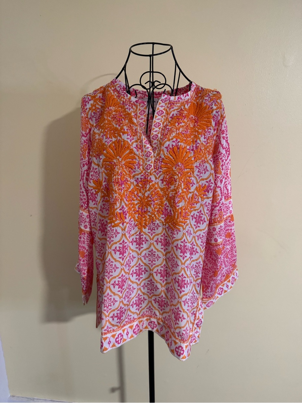 Gretchen Scott Designs Pink and Orange Floral Tunic Top